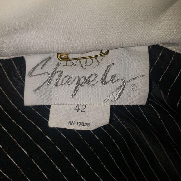 Lady Shapely Shirt Womens 42 Black White Pinstripe Sheer Long Sleeve Blouse Tie - Picture 5 of 7